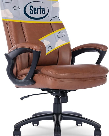 Serta Fairbanks Big and Tall High Back Executive Office Ergonomic Gaming Computer Chair with Layered Body Pillows, Contoured Lumbar Zone, Cognac - LeafyLoom