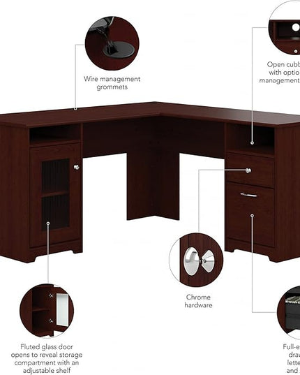 Bush Furniture Cabot L Shaped Computer Desk in Harvest Cherry | Corner Table with Drawers for Home Office - LeafyLoom