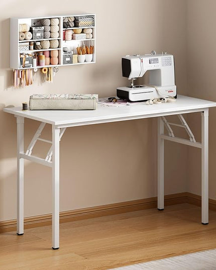 Need Folding Desk for Home Office 39-3/8" Length Modern Folding Table Computer Desk No Install Needed White Color Desktop White Frame AC5DW(100 * 60) - LeafyLoom