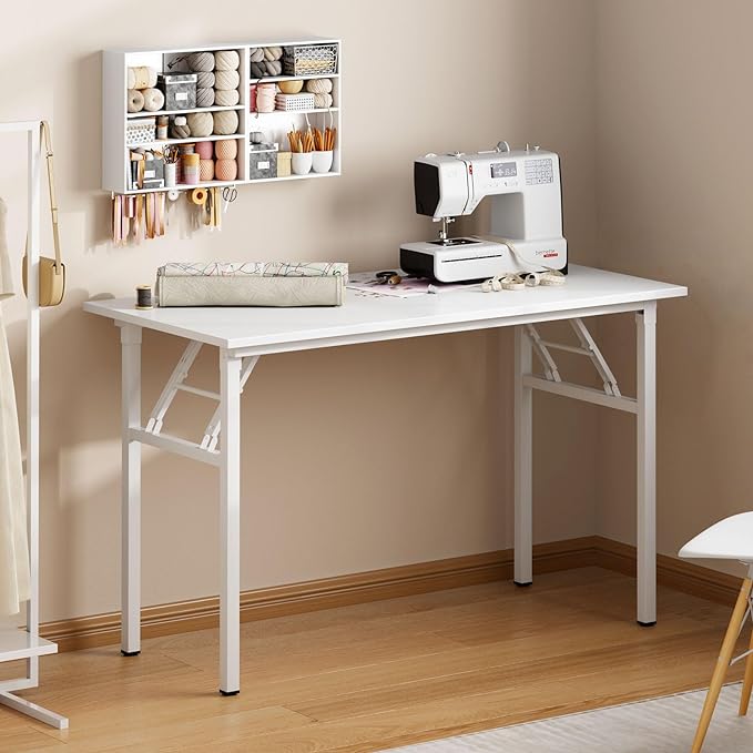Need Folding Desk for Home Office 39-3/8" Length Modern Folding Table Computer Desk No Install Needed White Color Desktop White Frame AC5DW(100 * 60) - LeafyLoom