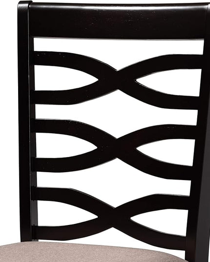 Baxton Studio Mila Modern and Contemporary Sand Fabric Upholstered Dark Brown Finished Wood 7-Piece Dining Set - LeafyLoom