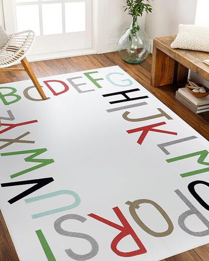 Topotdor Rainbow Kids Play Rug Alphabet Nursery Area Rug Extra Large Soft Crawling Play Mat for Children Toddlers Bedroom (47x70 inch,Multi Color) - LeafyLoom