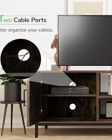 Novilla Retro Farmhouse TV Stand for TVs up to 50 Inches, Living Room Entertainment Center for Flat/Curved Screen, 43 Inches, Walnut - LeafyLoom