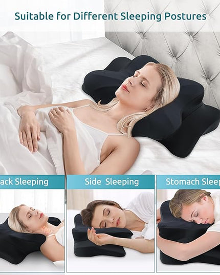DONAMA Cervical Pillow for Neck and Shoulder,Contour Memory Foam Pillow,Ergonomic Neck Support Pillow for Side Back Stomach Sleepers with Pillowcase - LeafyLoom