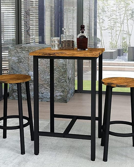 Recaceik 3 Piece Pub Dining Set, Modern bar Table and Stools for 2 Kitchen Counter Height Wood Top Bistro Easy Assemble for Breakfast Nook Living Room Small Space Restaurant, Rustic Brown 24” - LeafyLoom