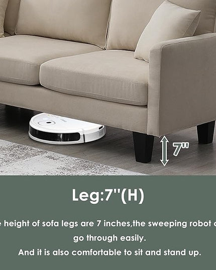 90" Modern L-Shape Sectional Sofa with Chaise Lounge,5-Seat Practical Couch Set W/ 3 Pillows,7''Leg Height,Minimalist Style,Indoor Furniture for Living Room Apartment Office,Beige Terrycloth - LeafyLoom