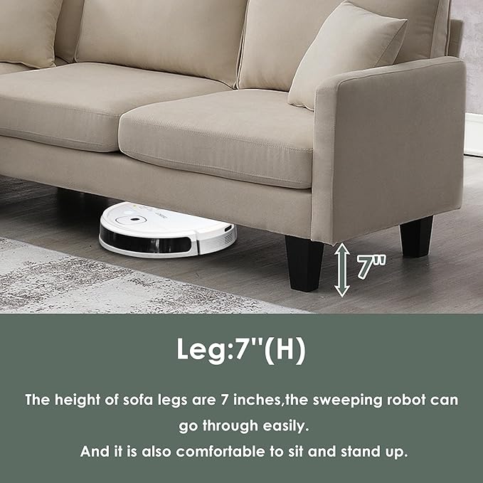 90" Modern L-Shape Sectional Sofa with Chaise Lounge,5-Seat Practical Couch Set W/ 3 Pillows,7''Leg Height,Minimalist Style,Indoor Furniture for Living Room Apartment Office,Beige Terrycloth - LeafyLoom