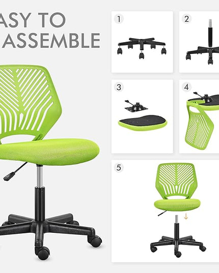 Yaheetech Kids Cute Desk Chair Small Computer Desk Chair for Teens Low-Back Armless Study Chair Swivel Task Chair Bedroom School Chair with Lumbar Support, Green - LeafyLoom