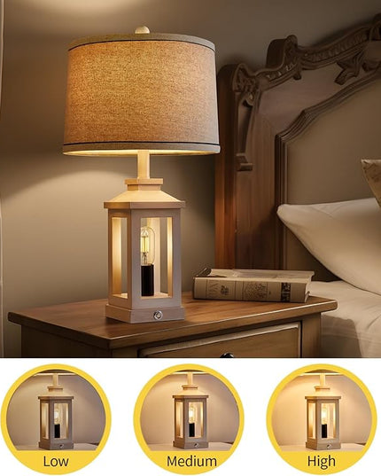 23.75" Retro Farmhouse USB C+A Ports Table Lamp Set of 2 with 3 Way Dimmable Touch Control White Nightlight Vintage Modern Lamp for Living Room Bedroom with 2 Light Sources - LeafyLoom
