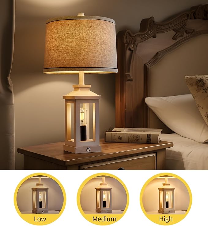 23.75" Retro Farmhouse USB C+A Ports Table Lamp Set of 2 with 3 Way Dimmable Touch Control White Nightlight Vintage Modern Lamp for Living Room Bedroom with 2 Light Sources - LeafyLoom
