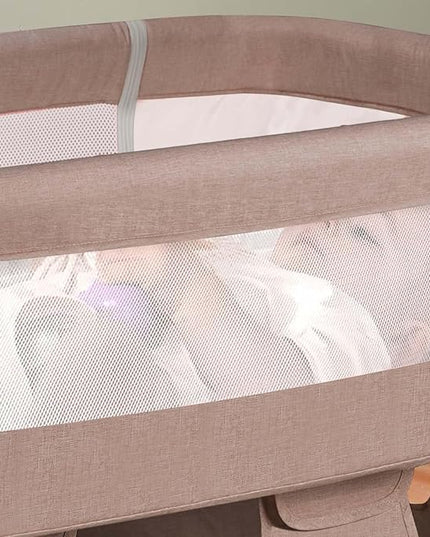 Baby Crib,3 in 1 Bedside Crib Adjustable Portable Bed for Infant,Baby Bassinet Baby Newborn Must Have Bed, Khaki - LeafyLoom