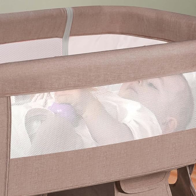 Baby Crib,3 in 1 Bedside Crib Adjustable Portable Bed for Infant,Baby Bassinet Baby Newborn Must Have Bed, Khaki - LeafyLoom