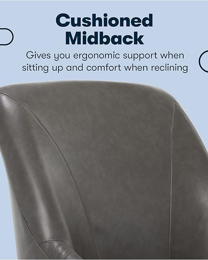 Serta Leighton Modern Office Chair, Stylish Mid-Back Desk Chair, Rivet Detail, Serta Quality Memory Foam, Armchair with Wheels, Vanity Chair, Swivel Chrome Metal Base, Bonded Leather, Gray - LeafyLoom