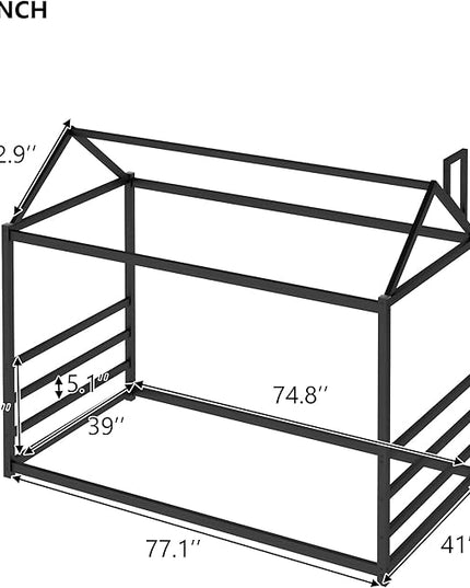 Bellemave Twin Size Montessori Floor Bed for Kids,Floor Bed with Roof, House Bed for Boys Girls,Metal House Shape Platform Bed Twin,Black - LeafyLoom