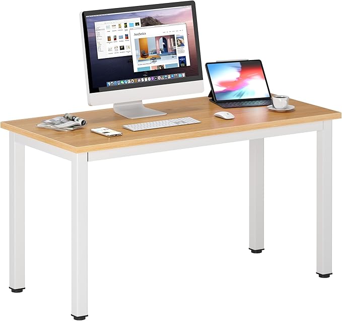 DlandHome 47 inches Medium Computer Desk, Composite Wood Board, Decent and Steady Home Office Desk/Workstation/Table, BS1-120TW Teak and White Legs, 1 Pack - LeafyLoom