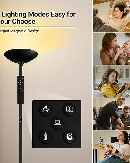 BoostArea Dimmable Floor Lamp,30W 3000LM Super Bright LED Torchiere Standing Lamp with Remote & Touch Control,71 in Tall Pole Sky Modern Floor Lamps for Living Room Bedroom Office,2700k-6500k,Black - LeafyLoom