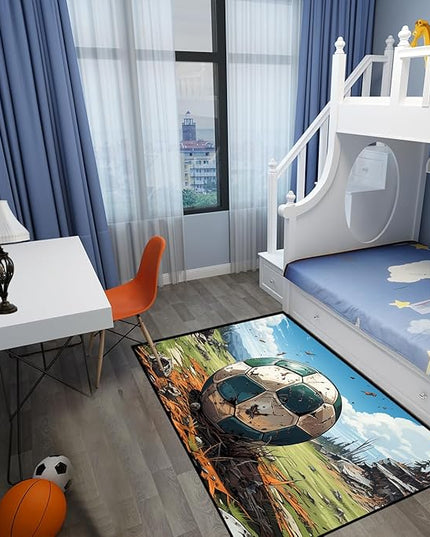 Football Rug for Boys Bedroom - Kids Rug Football Rug Basketball Rugs for Teen Boys Bedroom Football Carpet for Boys Bedroom Football Rugs for Boys Girls Sports Room,4'×5' - LeafyLoom