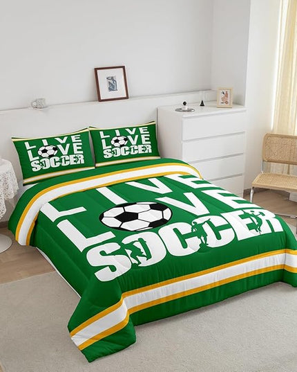 Feelyou Football Bedding Set Queen Size Rugby Sports Comforter Set for Kids Boys Girls Decor Soccer Ball Game Comforter Gift for Football Lover Duvet Set Bedroom Quilt Set - LeafyLoom