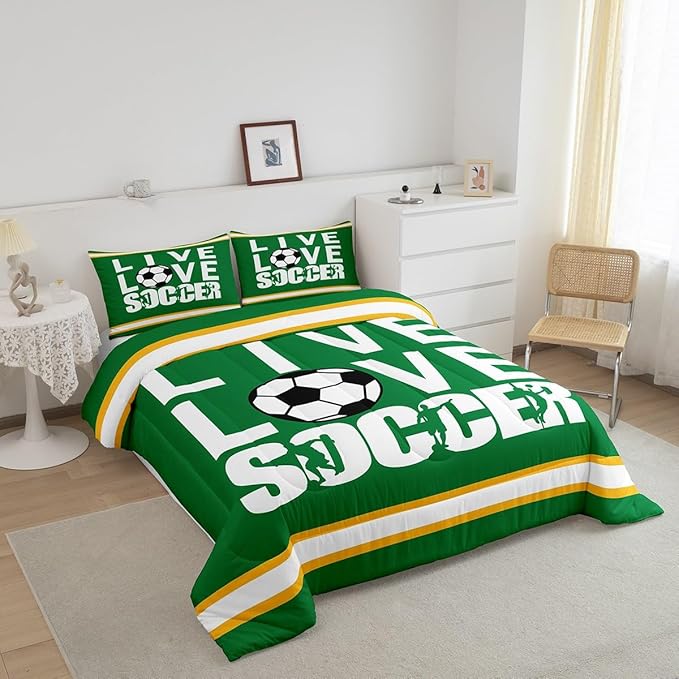 Feelyou Football Bedding Set Queen Size Rugby Sports Comforter Set for Kids Boys Girls Decor Soccer Ball Game Comforter Gift for Football Lover Duvet Set Bedroom Quilt Set - LeafyLoom