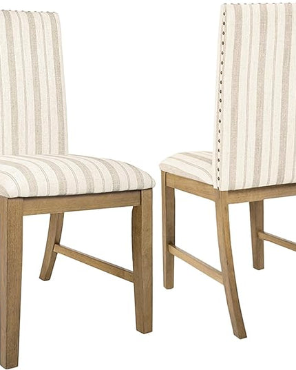 HomePop Classic Parsons Dining Chairs, Pack of 2, Taupe Stripe (Set of 2) - LeafyLoom