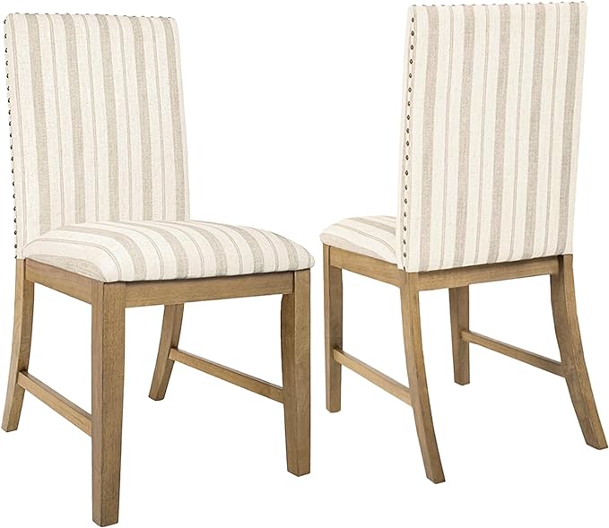 HomePop Classic Parsons Dining Chairs, Pack of 2, Taupe Stripe (Set of 2) - LeafyLoom
