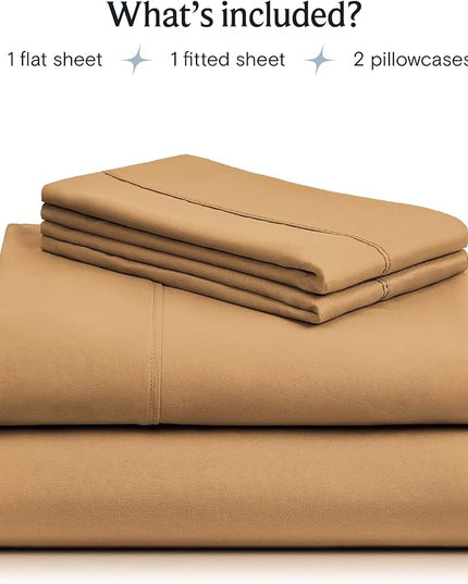 LuxClub Twin XL Sheets - Soft Twin Bed Sheets for-Boys-and-Girls-4 PC Deep Pockets 18" Eco Friendly Wrinkle Free-Kids-Fitted Sheets Machine Washable Hotel Bedding Silky Soft - Gold Twin XL - LeafyLoom