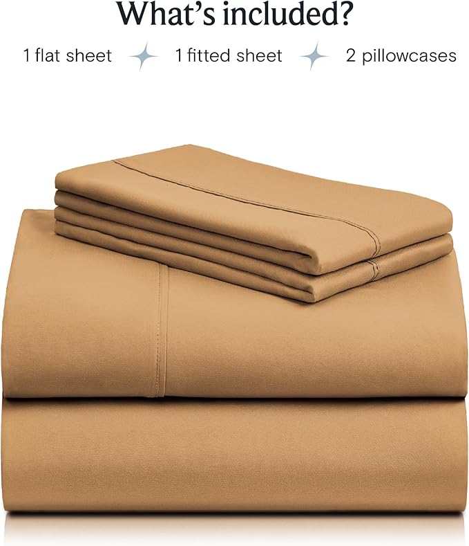 LuxClub Twin XL Sheets - Soft Twin Bed Sheets for-Boys-and-Girls-4 PC Deep Pockets 18" Eco Friendly Wrinkle Free-Kids-Fitted Sheets Machine Washable Hotel Bedding Silky Soft - Gold Twin XL - LeafyLoom