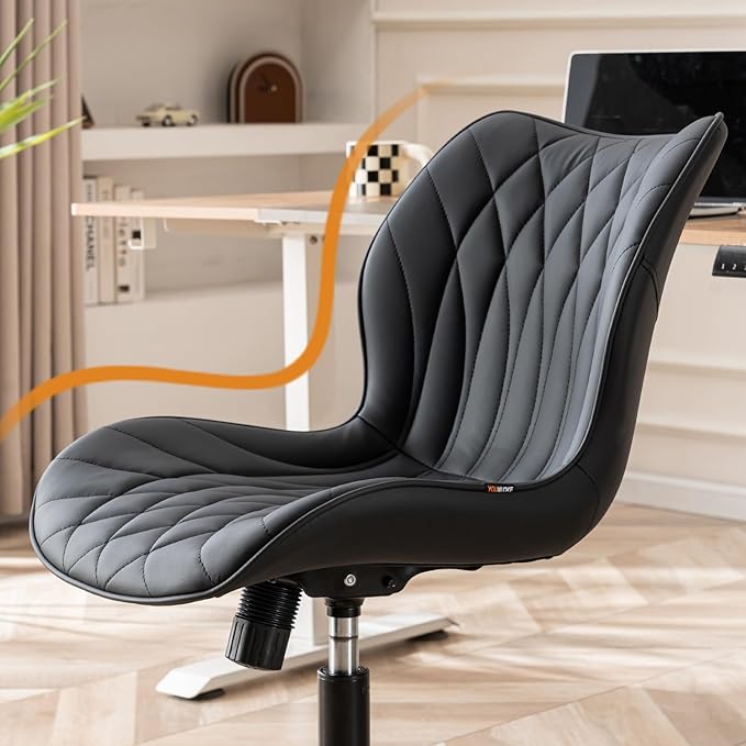 YOUNUOKE Office Desk Chair, Comfy Home Office Chairs, Small Comfortable Desk Chairs with Wheels, Armless PU Leather Chairs for Computer Conference, Black - LeafyLoom