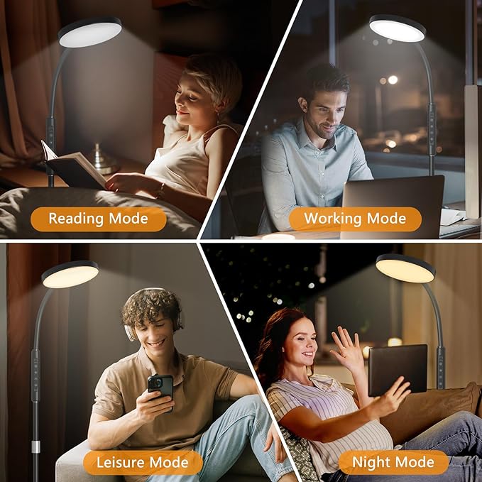 LED Floor Lamp, Height Adjustable Floor Lamps for Living Room, Super Bright Standing Lamp with Timer, Adjustable Colors & Brightness Floor lamp for Bedroom with Remote & Touch Control, Black - LeafyLoom