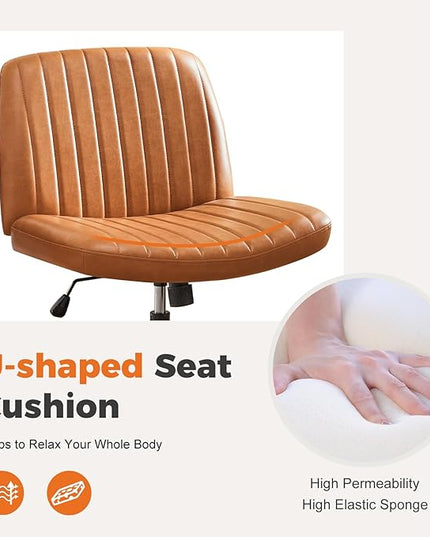 Sweetcrispy Cross Legged Office Chair, Criss Cross Chair Armless Wide Desk Chair No Wheels, Adjustable Swivel Home Office Vanity Chair - LeafyLoom