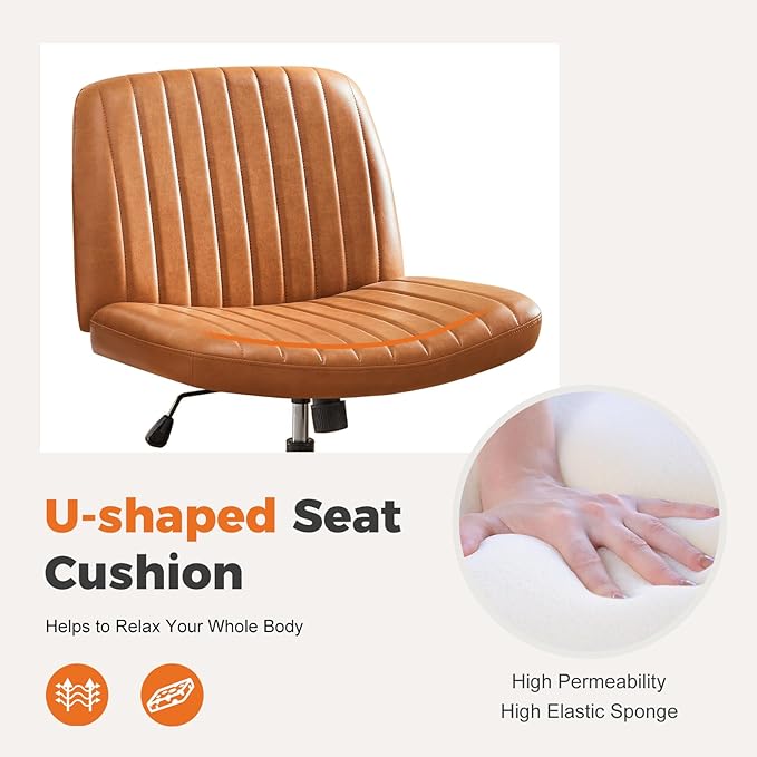 Sweetcrispy Cross Legged Office Chair, Criss Cross Chair Armless Wide Desk Chair No Wheels, Adjustable Swivel Home Office Vanity Chair - LeafyLoom