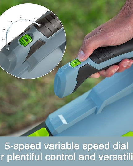 WORKPRO 20V Cordless Leaf Blower with 5 Adjustable Speeds, 350 CFM Powered Blower Sweeper for Lawn Care Snow Blowing Yard Cleaning, 4.0Ah Larger Capacity Battery and Quick Charger Included - LeafyLoom