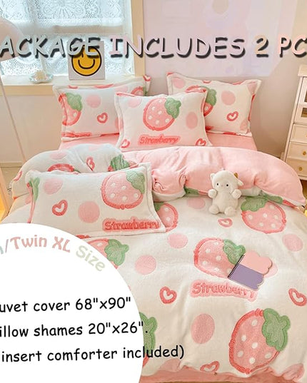 MorroMorn Twin Duvet Cover Set, Pink Strawberry Cute Bedding Sets, Fluffy Comforter Covers Lightweight Blanket Ultra Soft Kawaii for Girls Kids Toddler Teen Women Twin/Twin XL Size - LeafyLoom