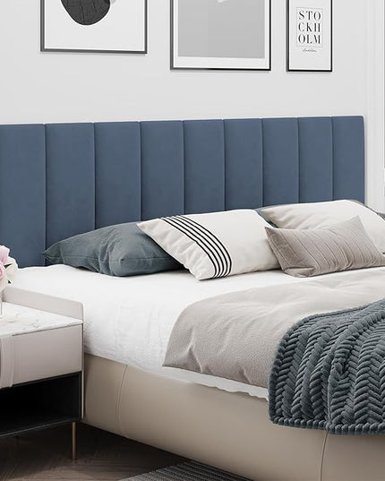 King Headboard, Wall Mounted Peel and Stick Headboard, Upholstered Leather Bed Headboard for King Size Bed, Floating Dorm Bedroom Tall Headboard Soundproof Wall Panels (12 Panels, 10"x24") - LeafyLoom