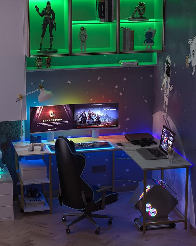 Teraves Reversible L Shaped Desk with Large Surface, 69 Inch Sturdy Corner Desk with Storage Shelves, Premium Office Computer Desk Workstation for Home Office Gaming - LeafyLoom