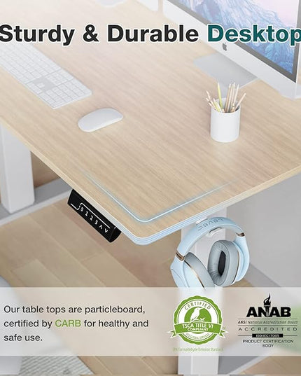 Sweetcrispy Electric Standing Desk, 40 x 24in Adjustable Height Electric Stand up Desk Standing Computer Desk Home Office Desk Ergonomic Workstation with 3 Memory Controller, Bamboo Texture - LeafyLoom