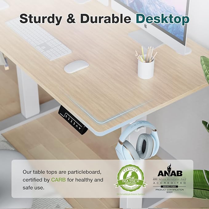 Sweetcrispy Electric Standing Desk, 40 x 24in Adjustable Height Electric Stand up Desk Standing Computer Desk Home Office Desk Ergonomic Workstation with 3 Memory Controller, Bamboo Texture - LeafyLoom