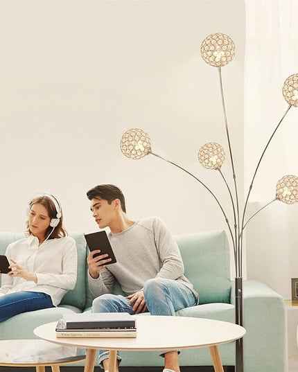 DLLT Floor Lamps for Living Room, 3-Light Chrome Arc Standing Lamp, 86.6" Modern Tall Tree Floor Lamp with Adjustable Arms, Multi-Head LED Floor Lamps for Bedroom, Study, Office, G9 Bulbs Included - LeafyLoom