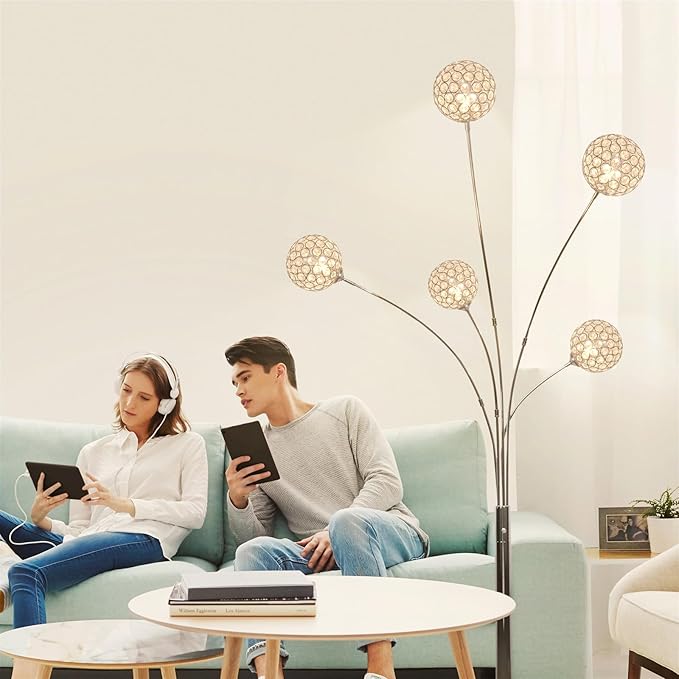 DLLT Floor Lamps for Living Room, 3-Light Chrome Arc Standing Lamp, 86.6" Modern Tall Tree Floor Lamp with Adjustable Arms, Multi-Head LED Floor Lamps for Bedroom, Study, Office, G9 Bulbs Included - LeafyLoom