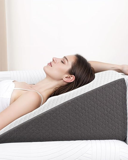 Wedge Pillow for Sleeping, 10 Inch Bed Wedge Pillow for Headboard, Wedge Pillow for Acid Reflux, After Surgery, Snoring, Cooling Memory Foam Top Triangle Pillow Wedge, Removable Cover - LeafyLoom