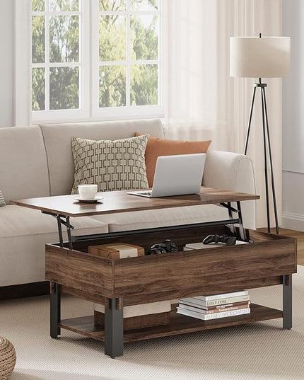 Novilla Modern Lift Top Coffee Table with Storage for Living Room Wodden Lift Tabletop Dining Table with Hidden Compartment and Metal Frame 40 Inch, Walnut - LeafyLoom