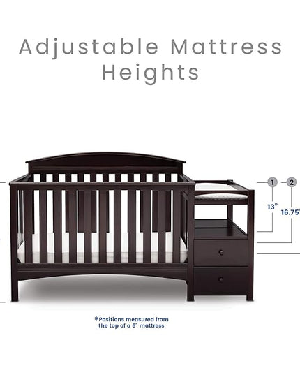 Delta Children Abby Convertible Crib 'N' Changer, Dark Chocolate + Serta Perfect Slumber Dual Sided Recycled Fiber Core Crib and Toddler Mattress (Bundle) - LeafyLoom