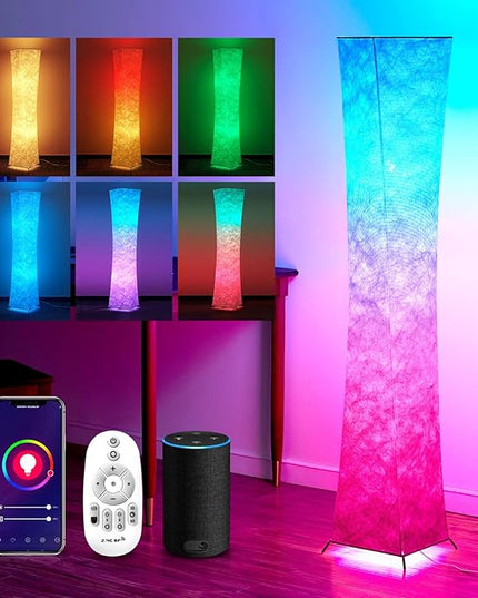 chiphy Floor Lamp, 61" Tall Lamps, 7 Colors Changing and Dimmable RGB LED Bulbs, Remote Control and White Fabric Shade, Cool for Living Room, Bedroom and Play Room - LeafyLoom