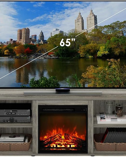 Furinno Classic 60 Inch TV Stand with Fireplace, French Oak Grey - LeafyLoom
