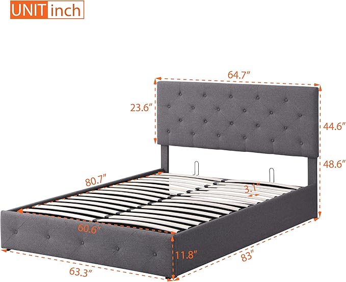 Queen Size Upholstered Platform Bed with Hydraulic Storage System, Lift Up Storage Bed Full Size with Headboard and Button Tufted, Wooden Bedframe for Teens Adults - LeafyLoom