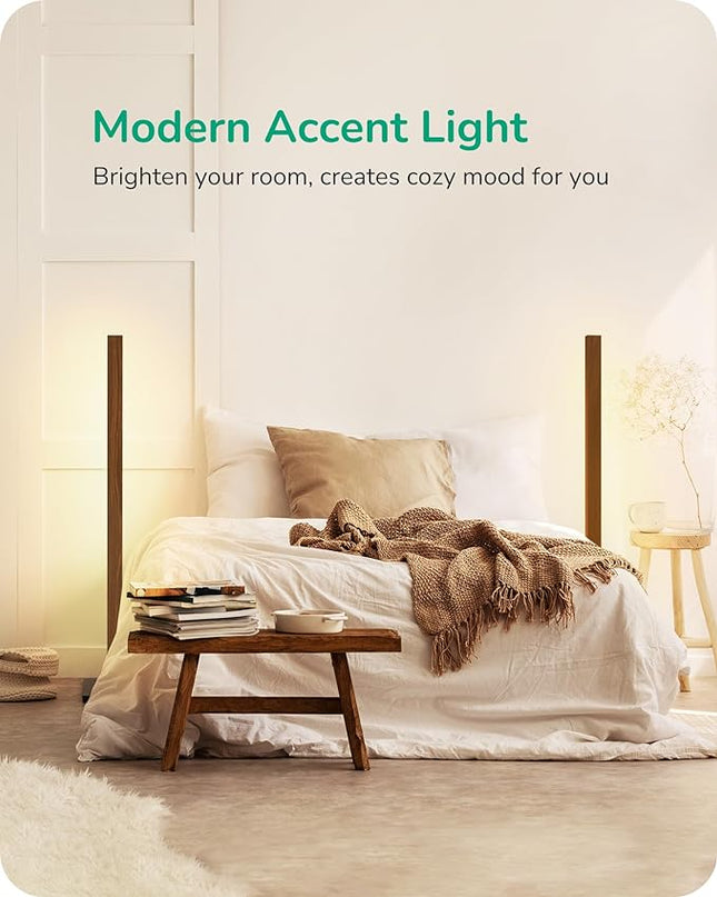 EDISHINE Mid Century Modern Floor Lamp with Remote, Dimmable Wood LED Corner Light, Minimalist Standing Mood Lighting for Living Room, Bedroom, Office, 7 Color Temperature 2700K~6000K, 46" - LeafyLoom