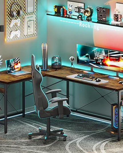 Coleshome 66" L Shaped Larger Gaming Desk, Corner Computer Desk, Sturdy Home Office Computer Table, Writing Workstation, Vintage - LeafyLoom
