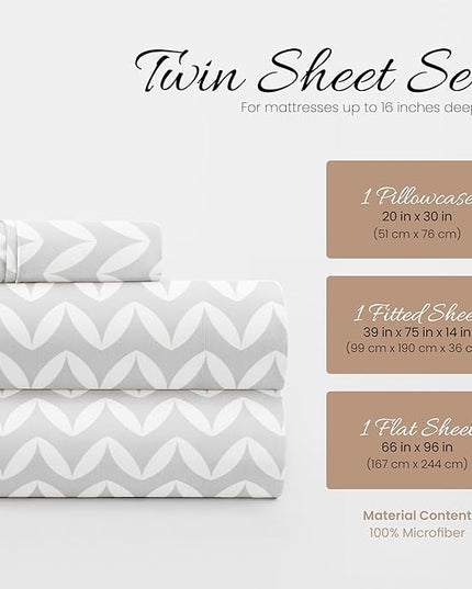 Linen Market 3 Piece Twin Bedding Sheet Set (Gray Chevron) - Sleep Better Than Ever with These Ultra-Soft & Cooling Bed Sheets for Your Twin Size Bed - Deep Pocket Fits 16" Mattress - LeafyLoom