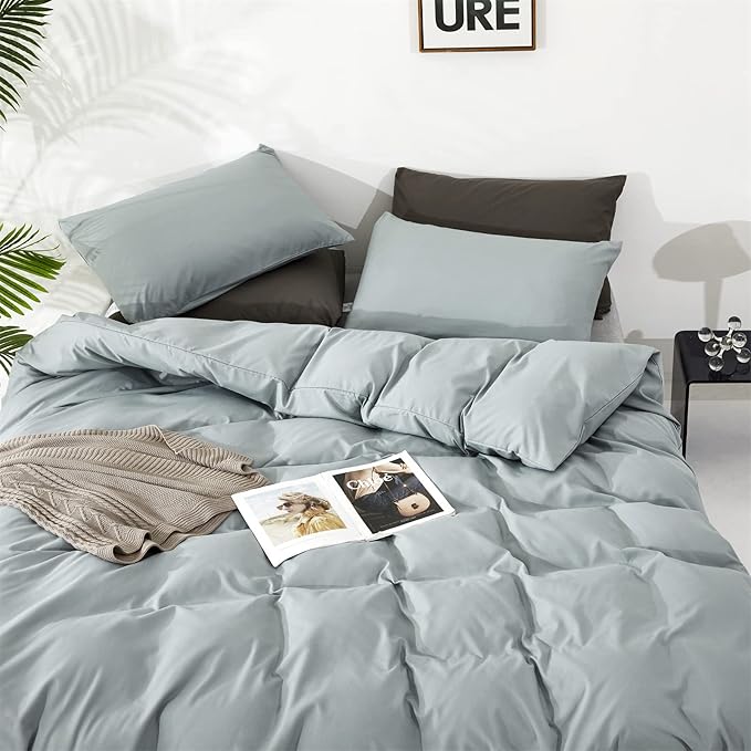 Dusty Blue Comforter Set Twin Size Solid Blue Comforter 3 Pieces Blue Color Twin Comforter Bedding Set Girls Pure Blue Twin Bed Comforter Set All Season as Gift - LeafyLoom