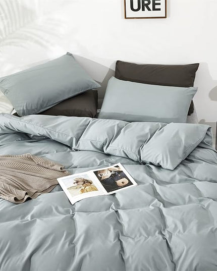 Dusty Blue Comforter Set Cal King Size Blue Comforter 3 Pieces Blue Color California King Comforter Bedding Set Women Solid Blue Cal King Bed Comforter Set - LeafyLoom